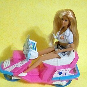 Barbie Camp Doll & Pink  hearts scooter